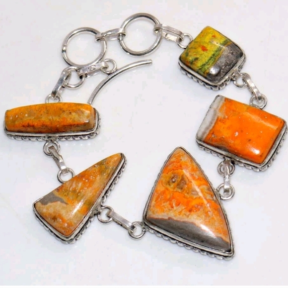 Bumblebee Jasper Gemstone 925 Sterling Silver Handmade Bracelet